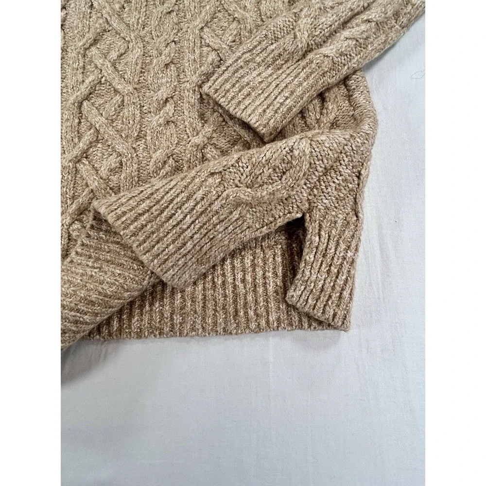 Michael Kors Women's M Cable Knit Fisherman Mock Neck Sweater Brown Camel Soft